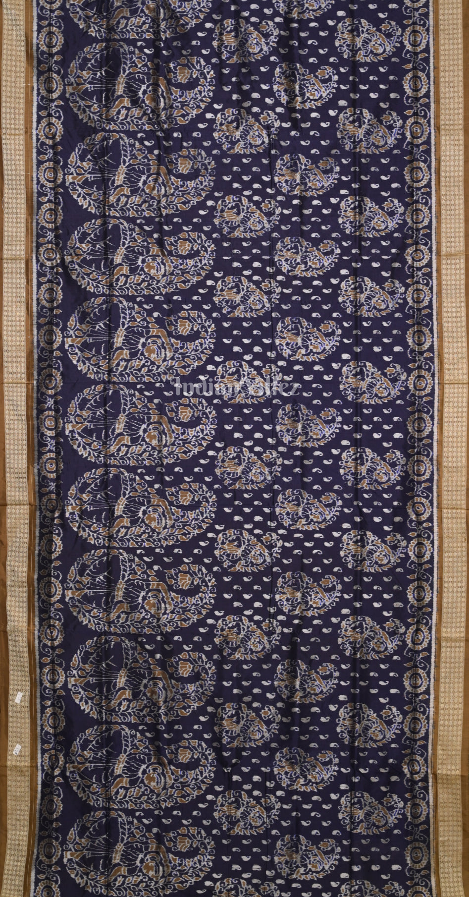 Navy Blue Brown Nartaki Motif Odisha Ikat Sambalpuri Silk Saree 