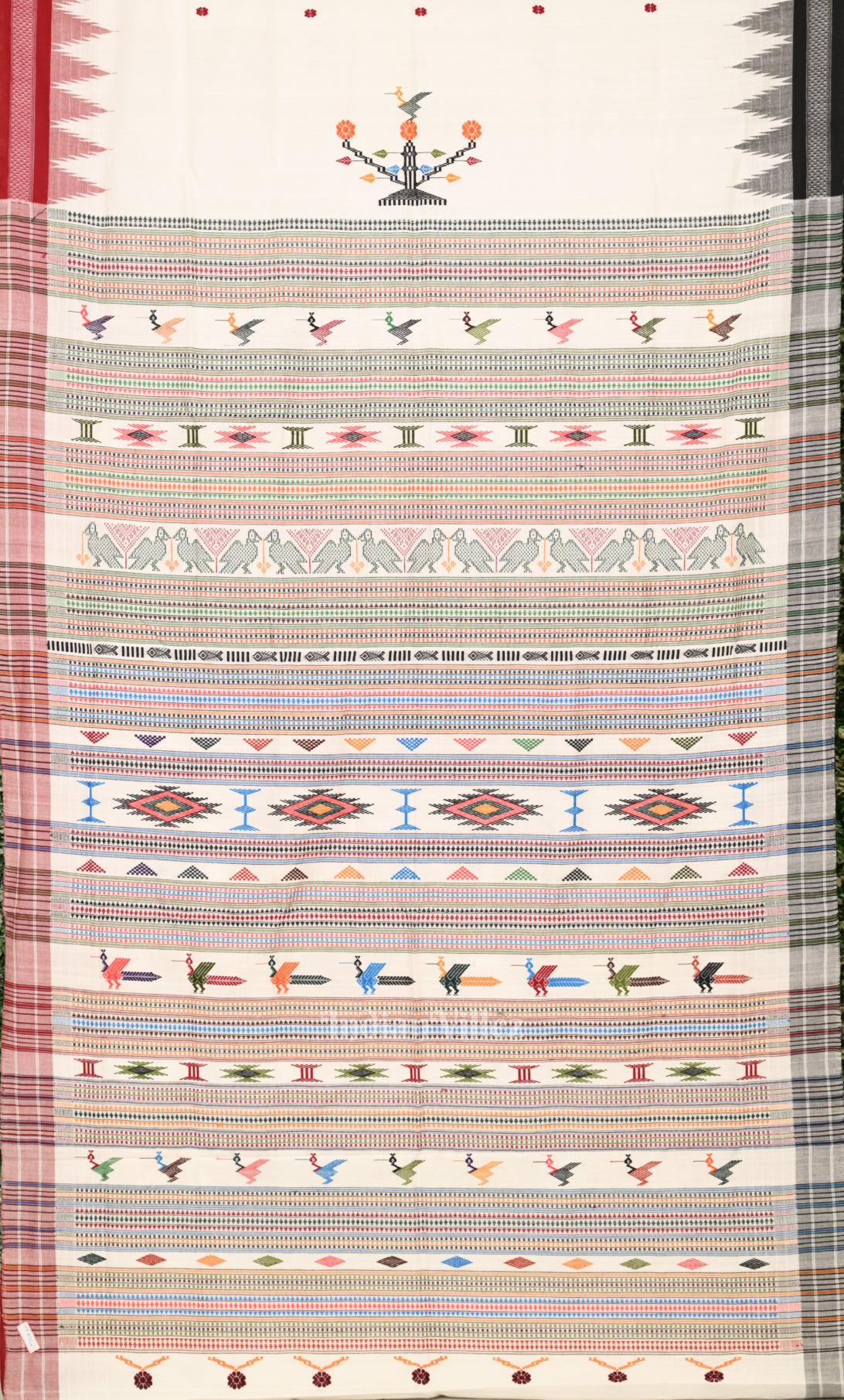 White Handwoven Original Ganjam Bomkai Cotton Saree
