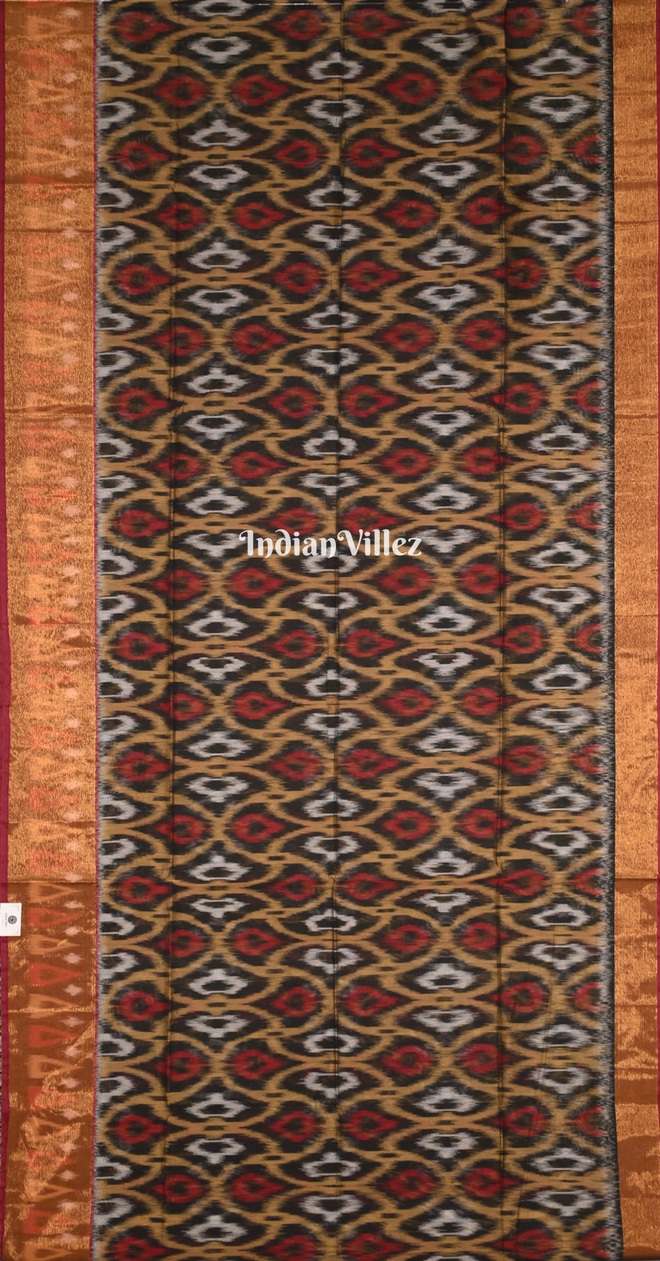 Beige Maroon Pochampally Ikat (Sico) Saree