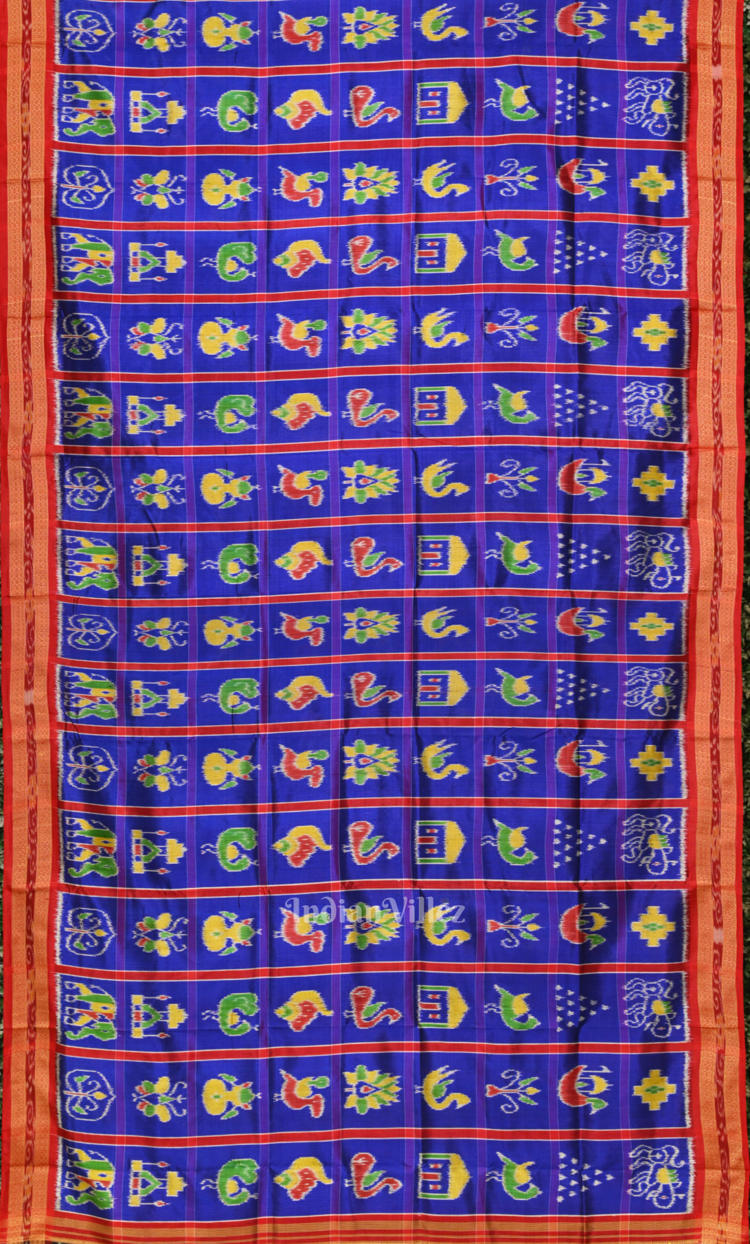 Blue Red Nabakothi Odisha Ikat Khandua Silk Saree with Doli Barat Anchal
