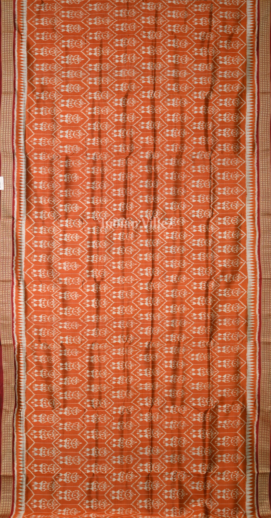 Orange Maroon Tribal Motif Odisha Ikat Sambalpuri Silk Saree 