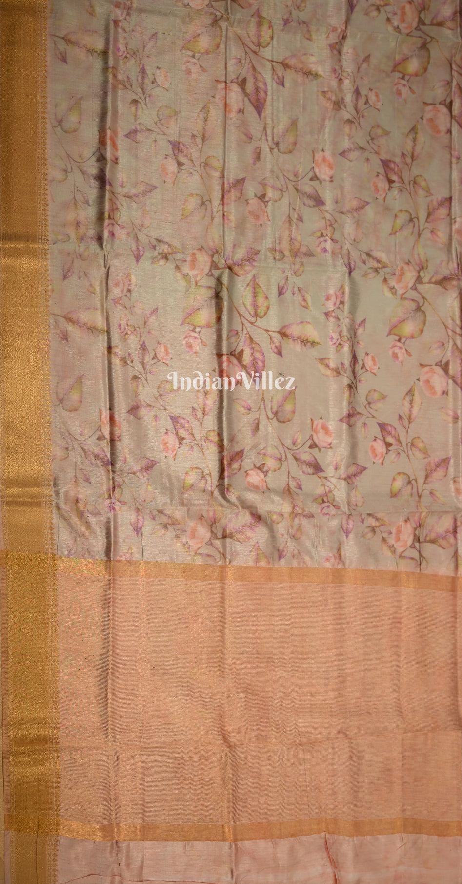 Dusty Pink Floral Printed Design Pure Tussar Silk Saree 
