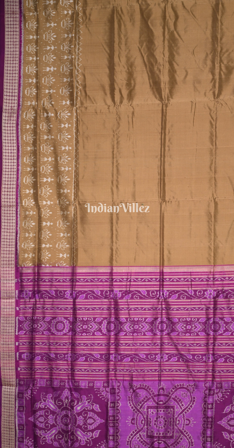 Brown Purple Tribal Flower Scot Odisha Ikat Bomkai Sambalpuri Silk Saree