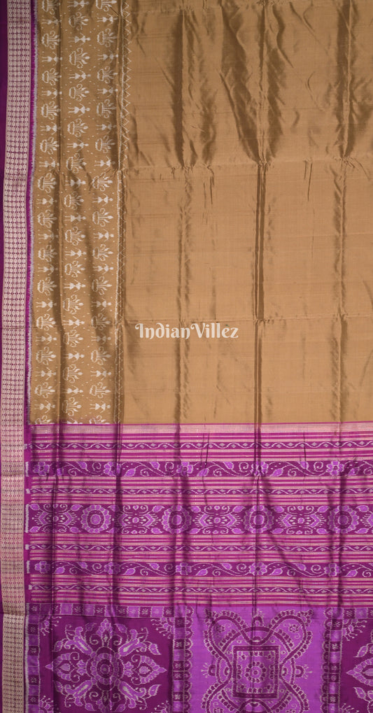 Brown Purple Tribal Flower Scot Odisha Ikat Bomkai Sambalpuri Silk Saree