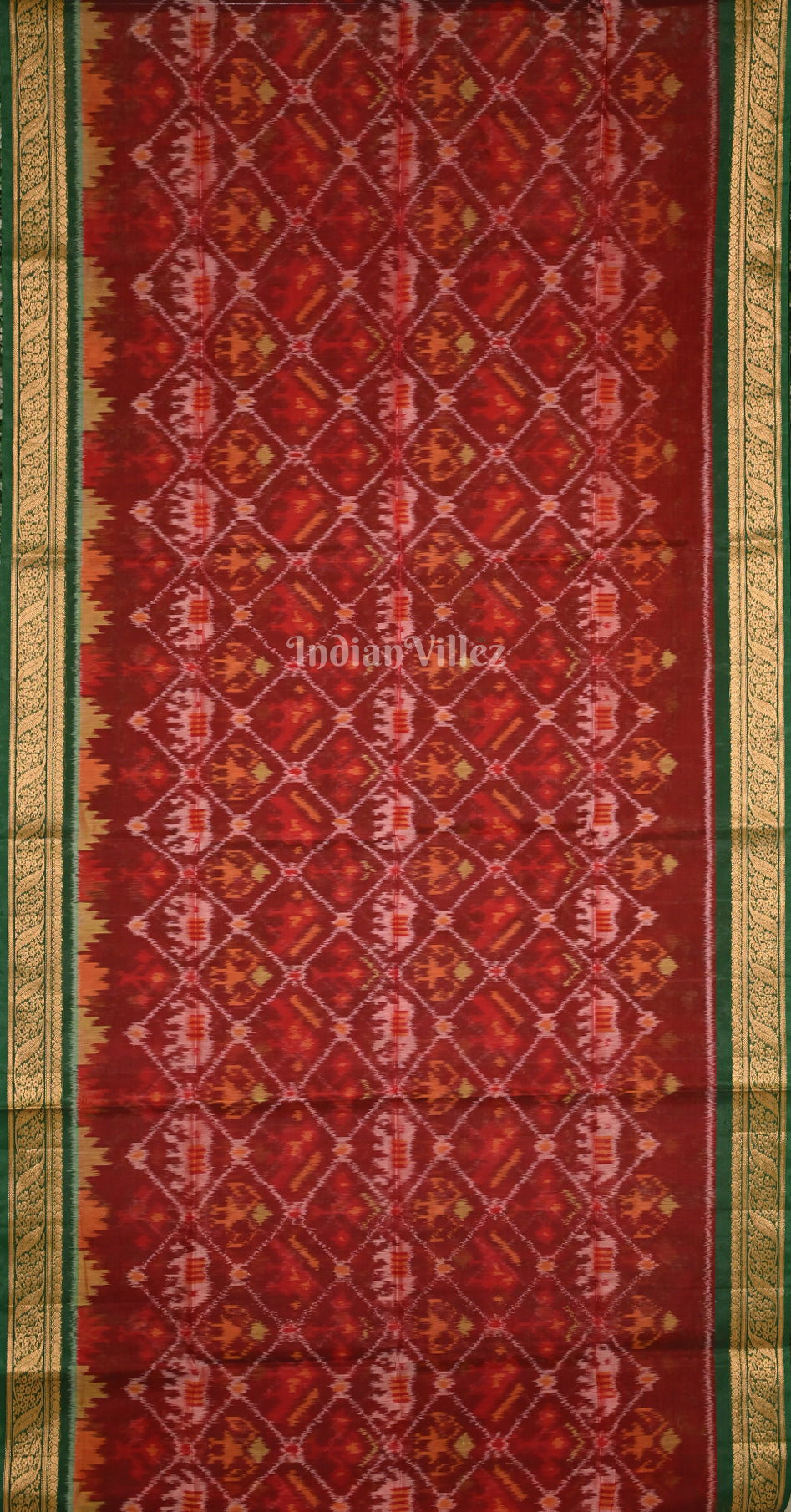 Maroon Green Pochampally Ikat Silk Cotton (Sico) Saree 