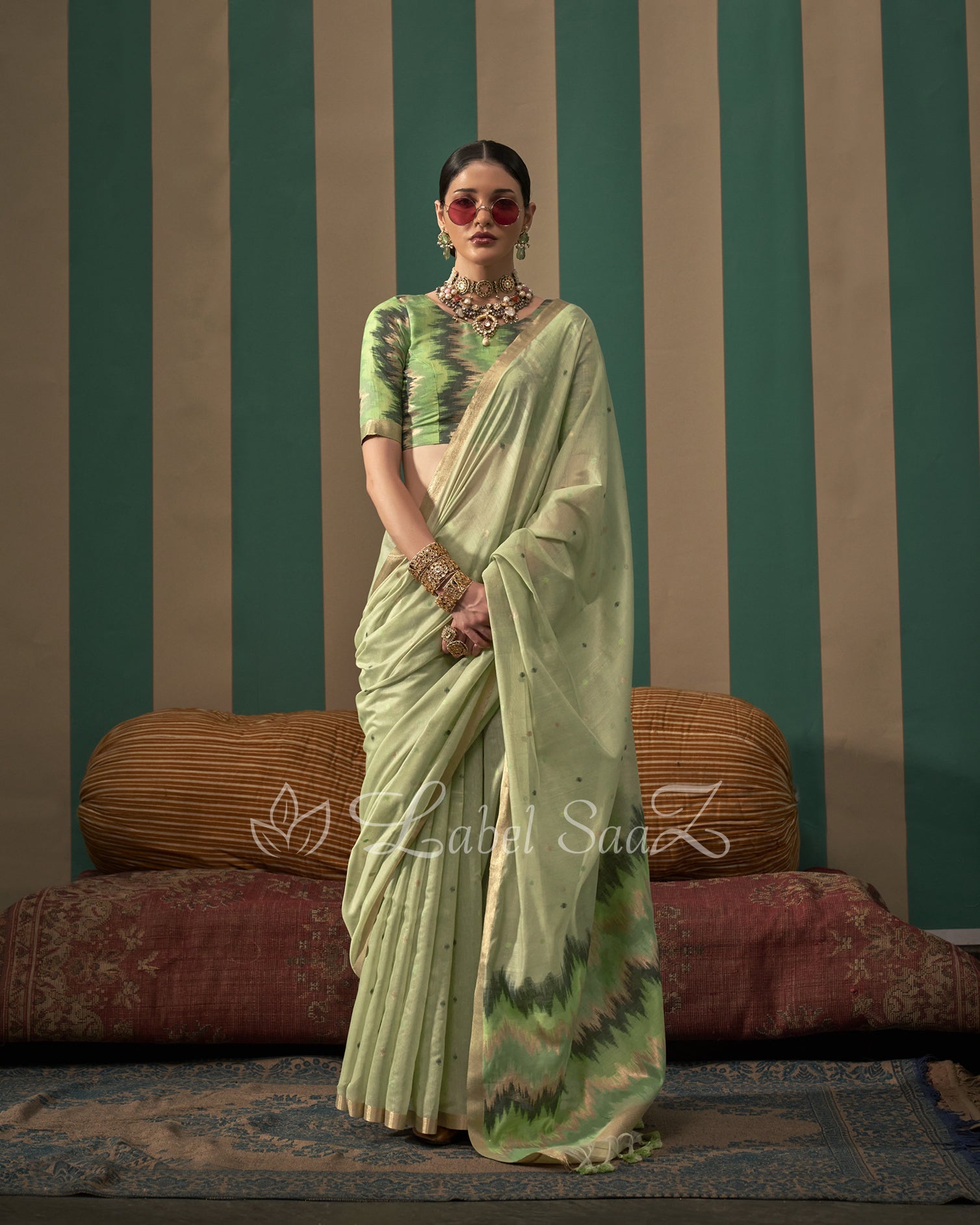 Pista Green Spun Handloom Weaving Silk Saree