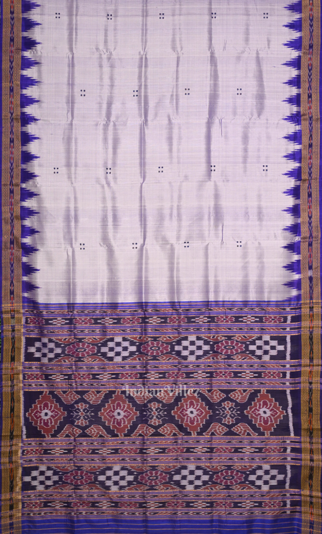 White Indigo Blue Buti Design Odisha Ikat Khandua Silk Saree