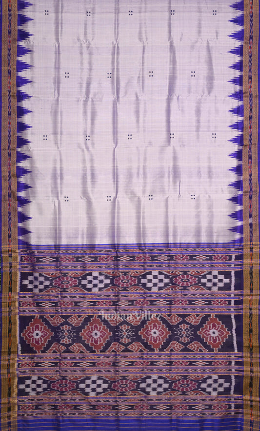White Indigo Blue Buti Design Odisha Ikat Khandua Silk Saree