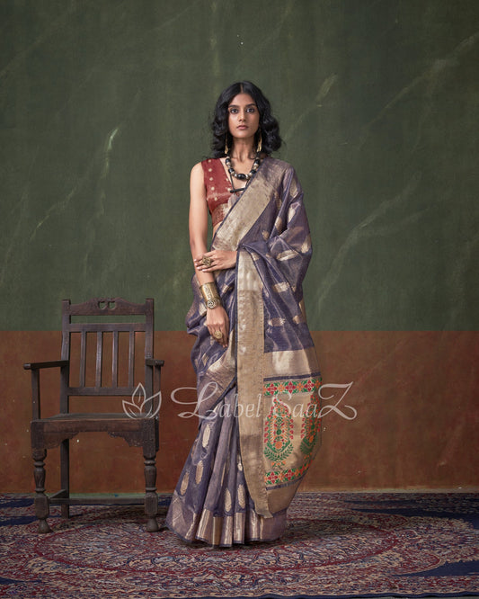Blue Paithani  Zari Tissue Silk Saree