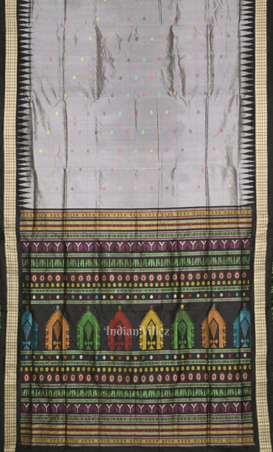 Grey Black Dolabedi Bomkai Sambalpuri Ikat Silk Saree 