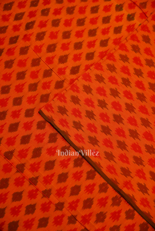 Orange Dual Tone Pochampally Ikat Silk & Cotton (Sico) Fabric 