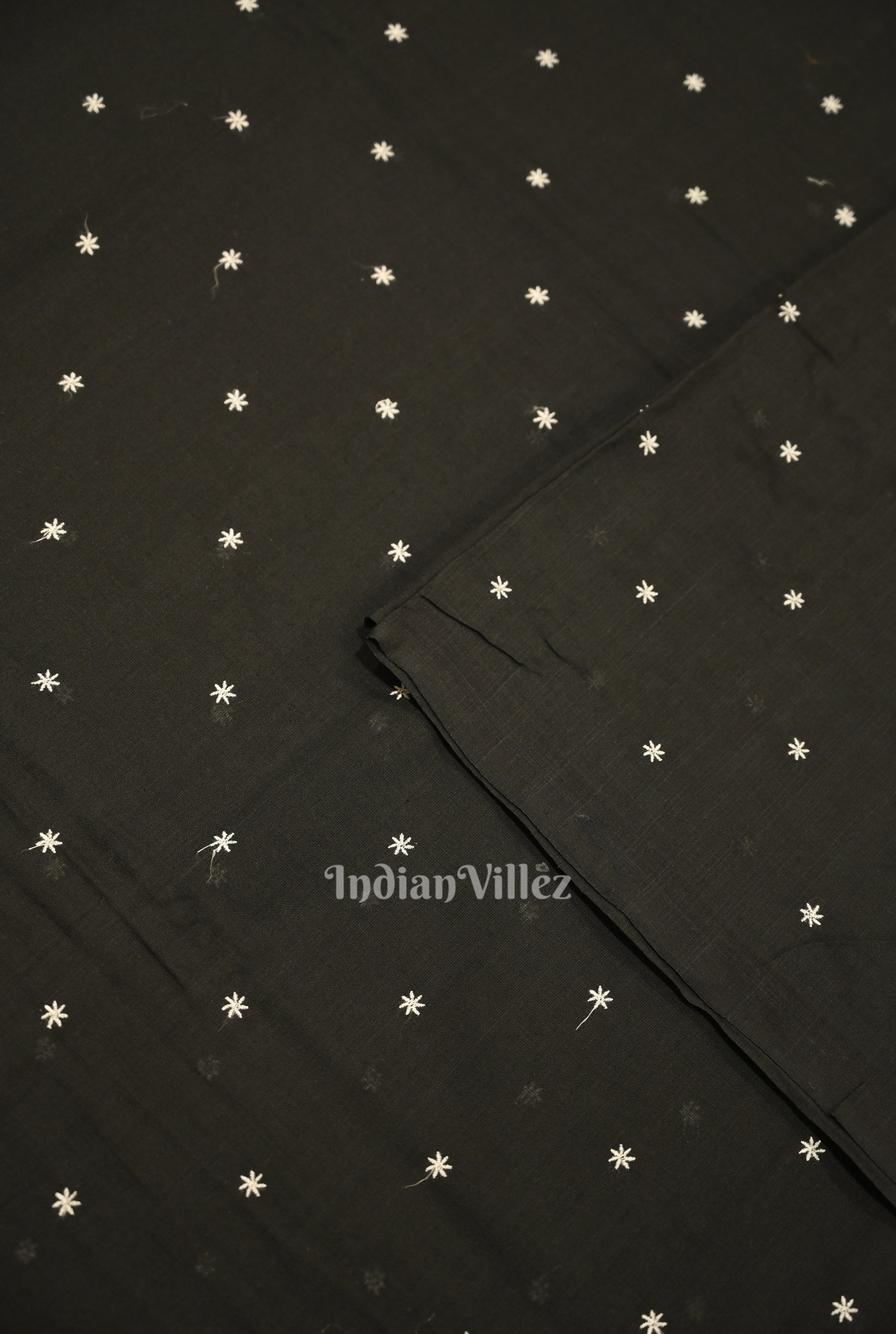 Black Floral Motif Odisha Ikat Cotton Fabric 