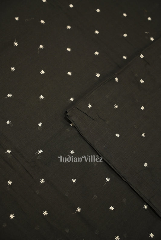 Black Floral Motif Odisha Ikat Cotton Fabric 