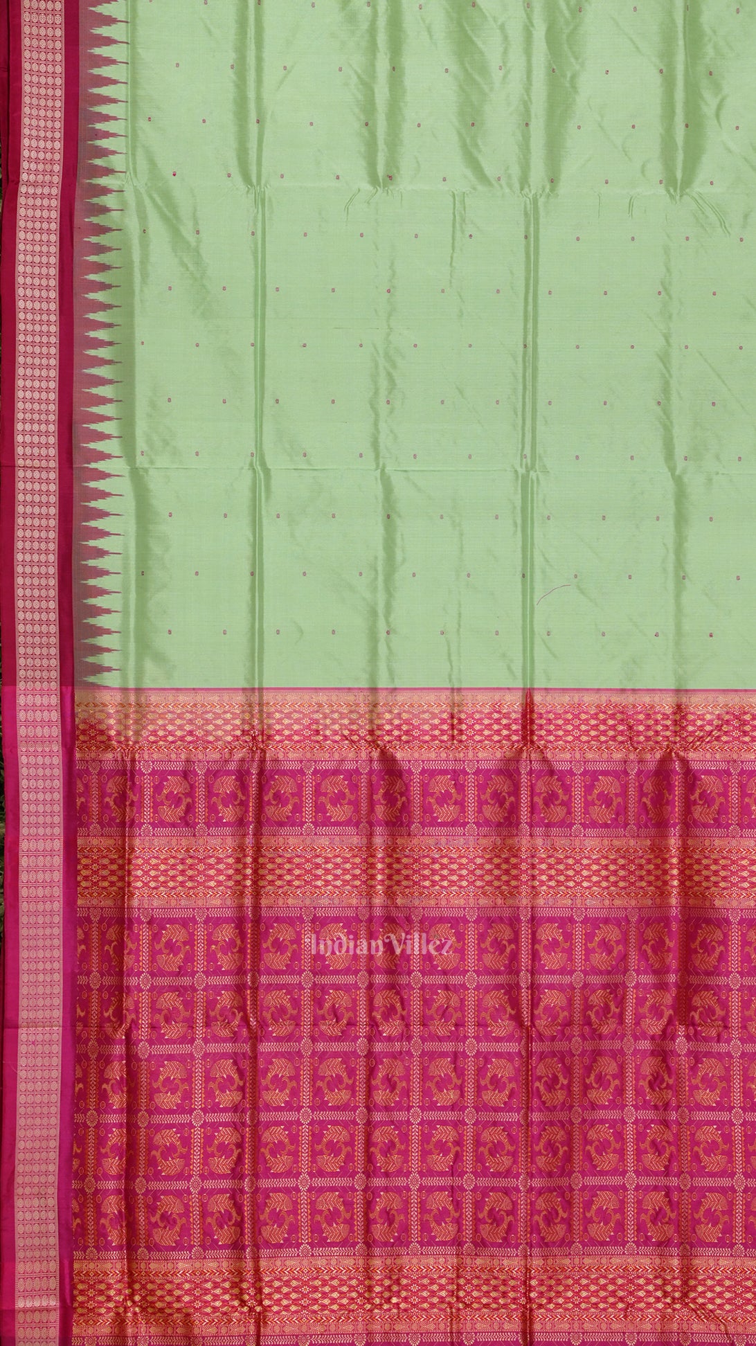 Pista Green with Rani Pink Buti Design Bomkai Sambalpuri Silk Saree 