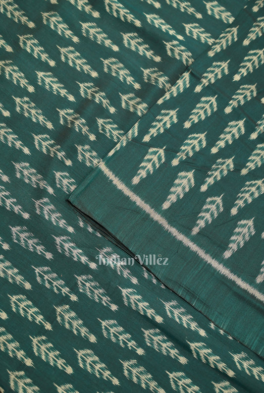 Dark Green Leaf Motif Sambalpuri Odisha Ikat Cotton Fabric