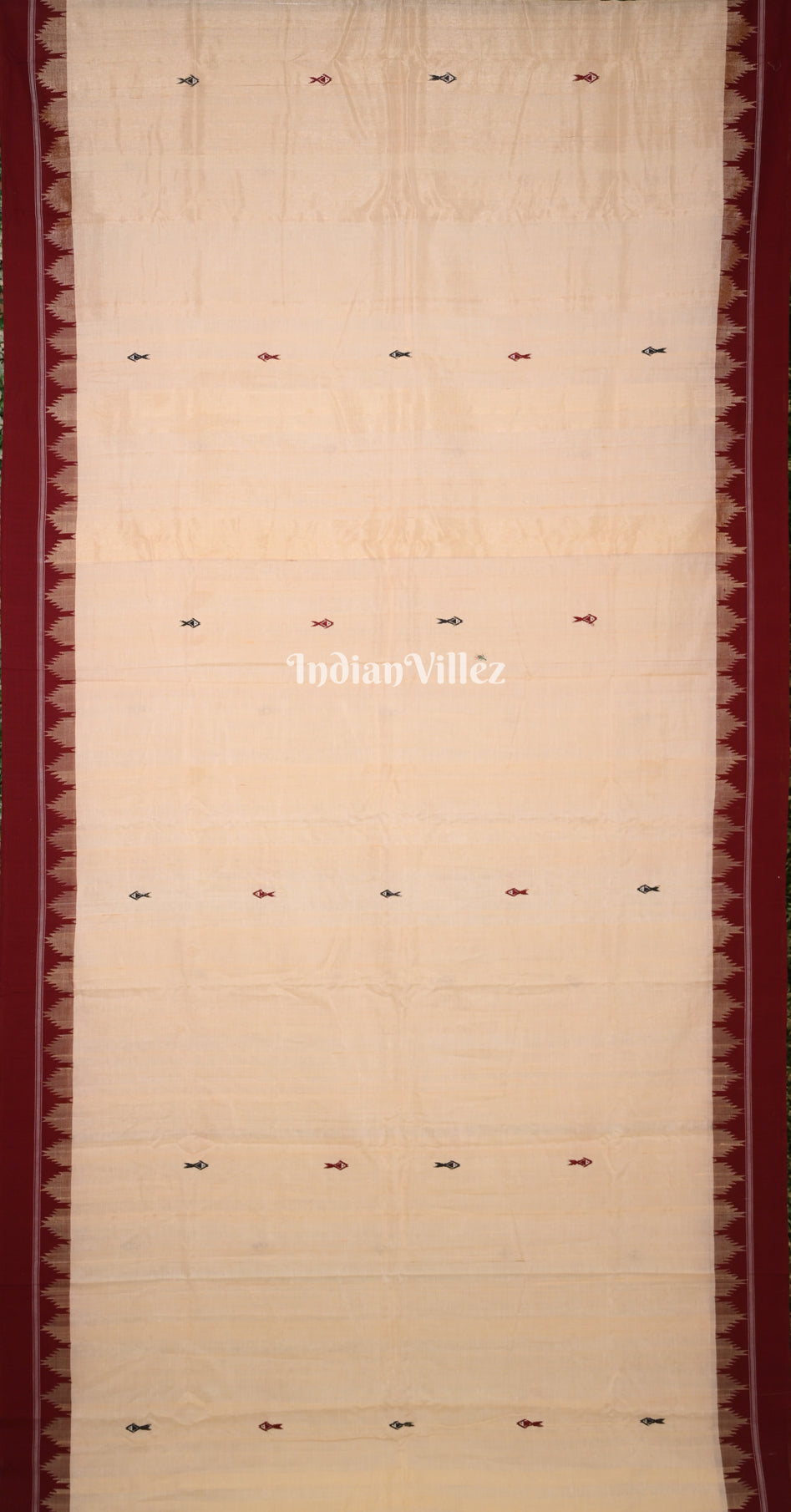 Cream Maroon Temple Border Odisha Handloom Natural Dye Kotpad Cotton Saree 