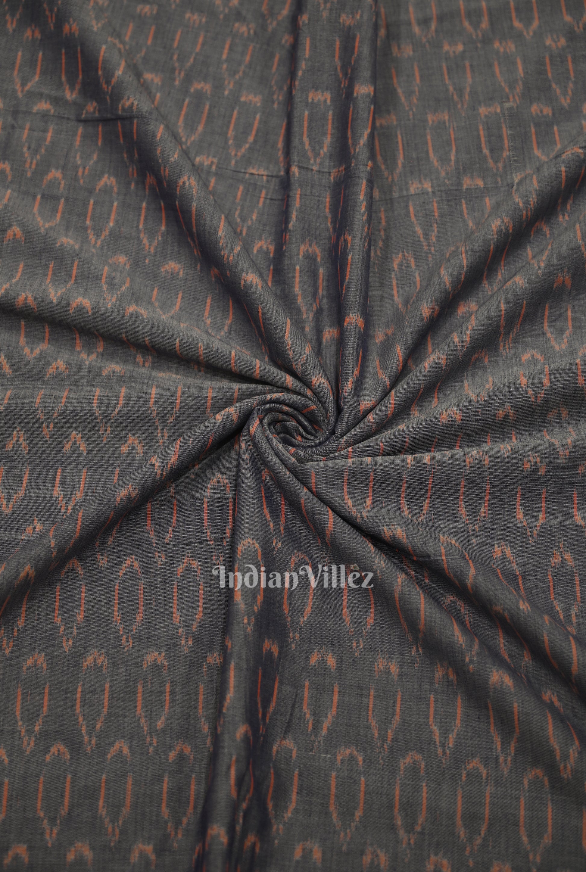 Cement Gray Geometric Pochampally Ikat Cotton Fabric