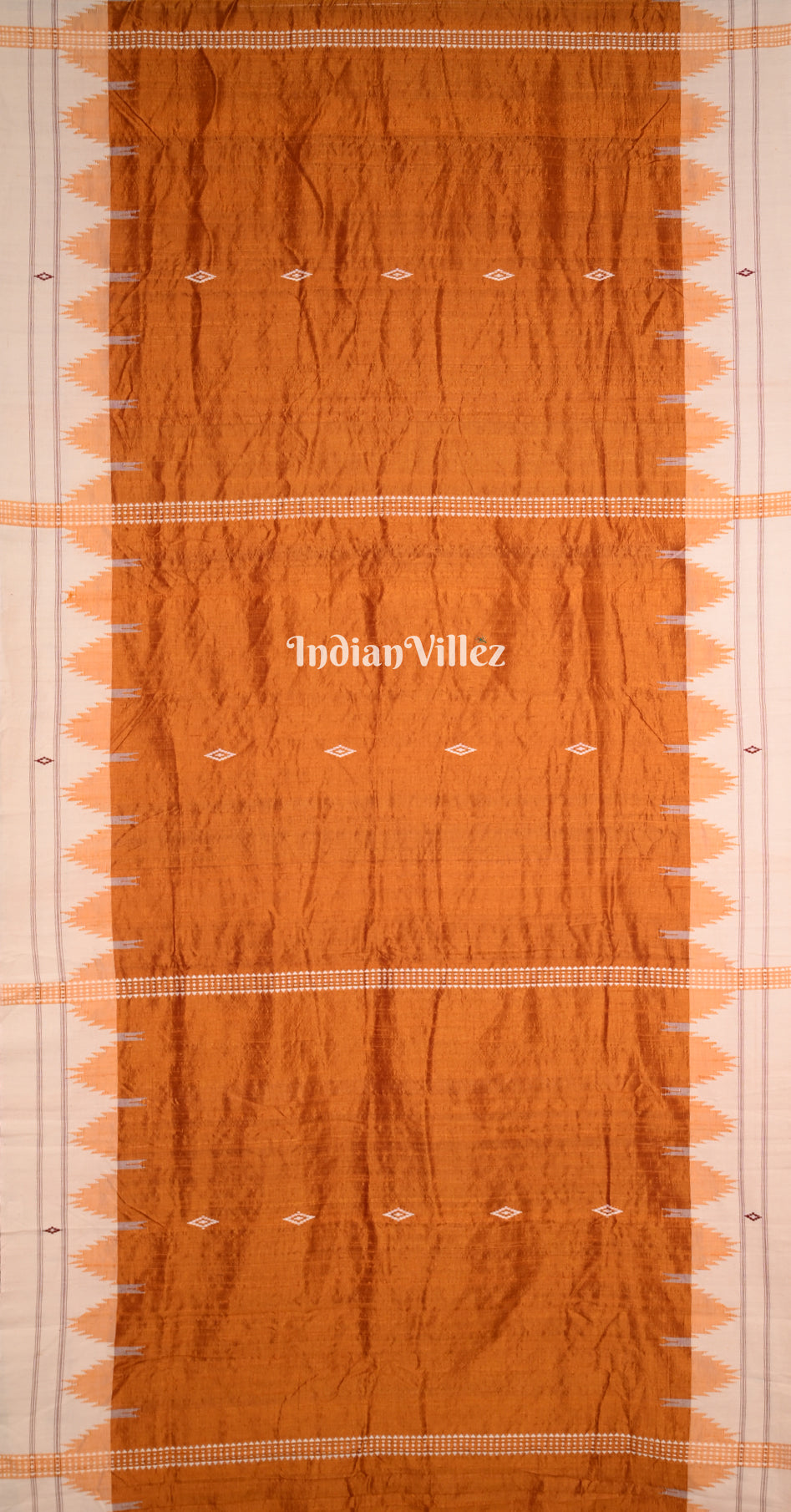 Rust Orange White Odisha Handloom Natural Dye Kotpad Tussar Saree 