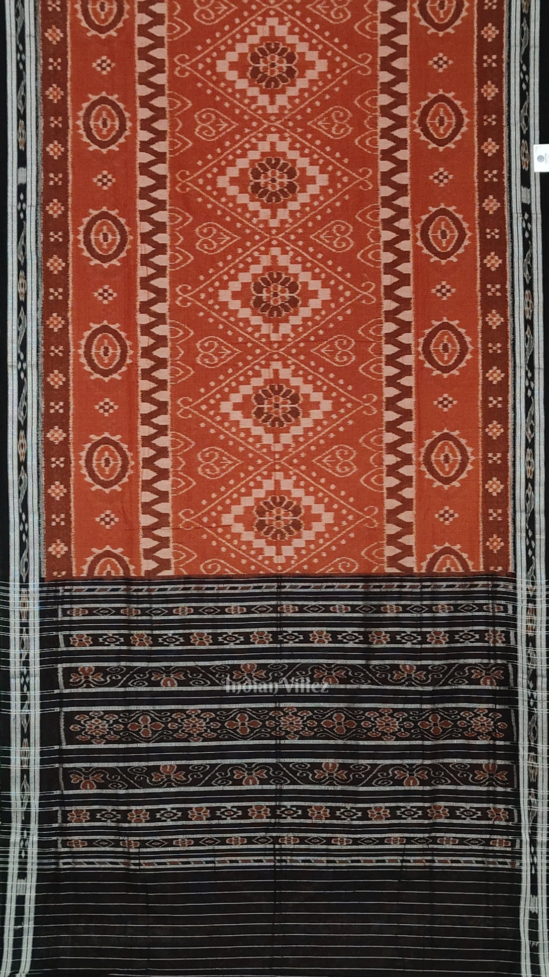 Light Brown Black Floral Odisha Handloom Sambalpuri Ikat Cotton Saree