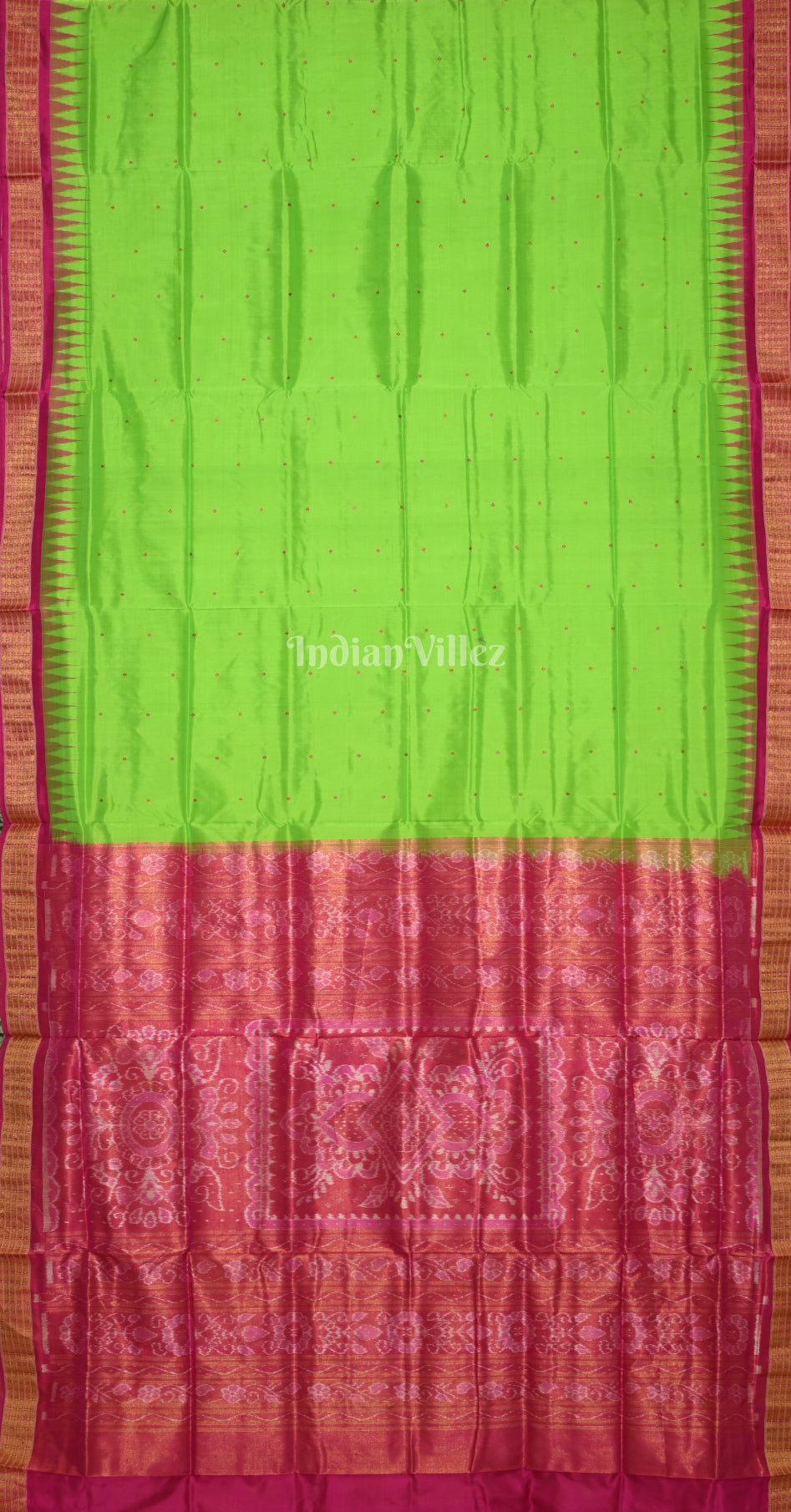 Green Pink Buti Design Odisha Ikat Bomkai Half Tissue Silk Saree