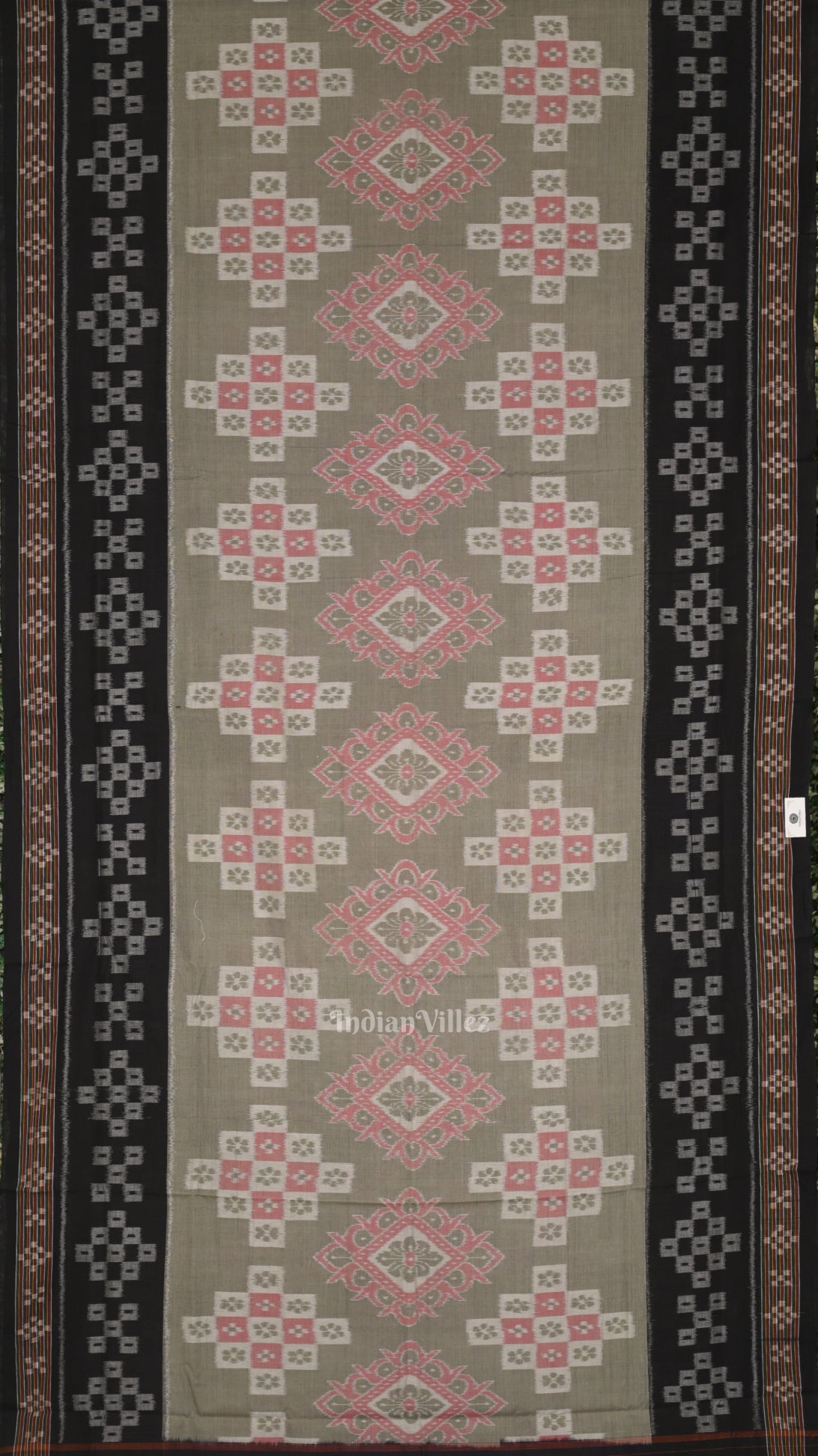 Cement Gray  Black Pasapali Odisha Ikat Sambalpuri Cotton Saree