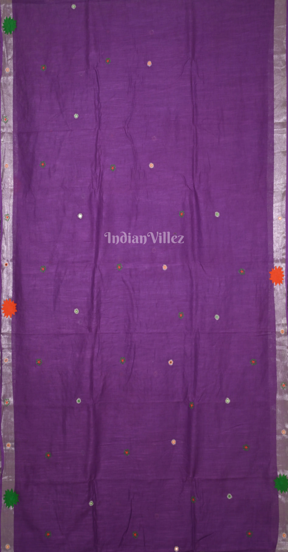 Purple Hand Embroidered Applique Work Saree 