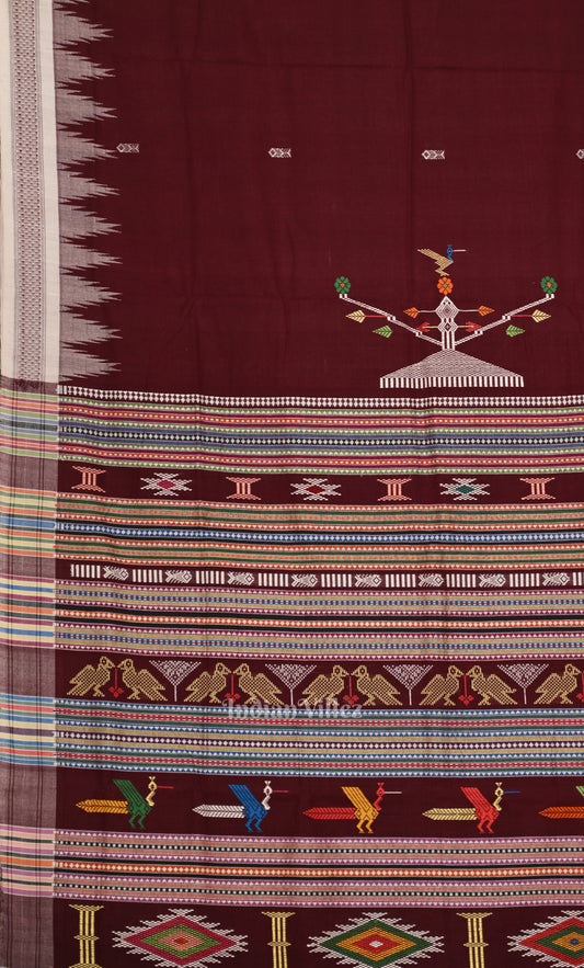 Maroon Handwoven Original Ganjam Bomkai Cotton Saree 