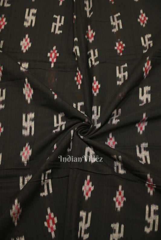 Black Pasapali Swastik Sambalpuri Ikat Cotton Fabric