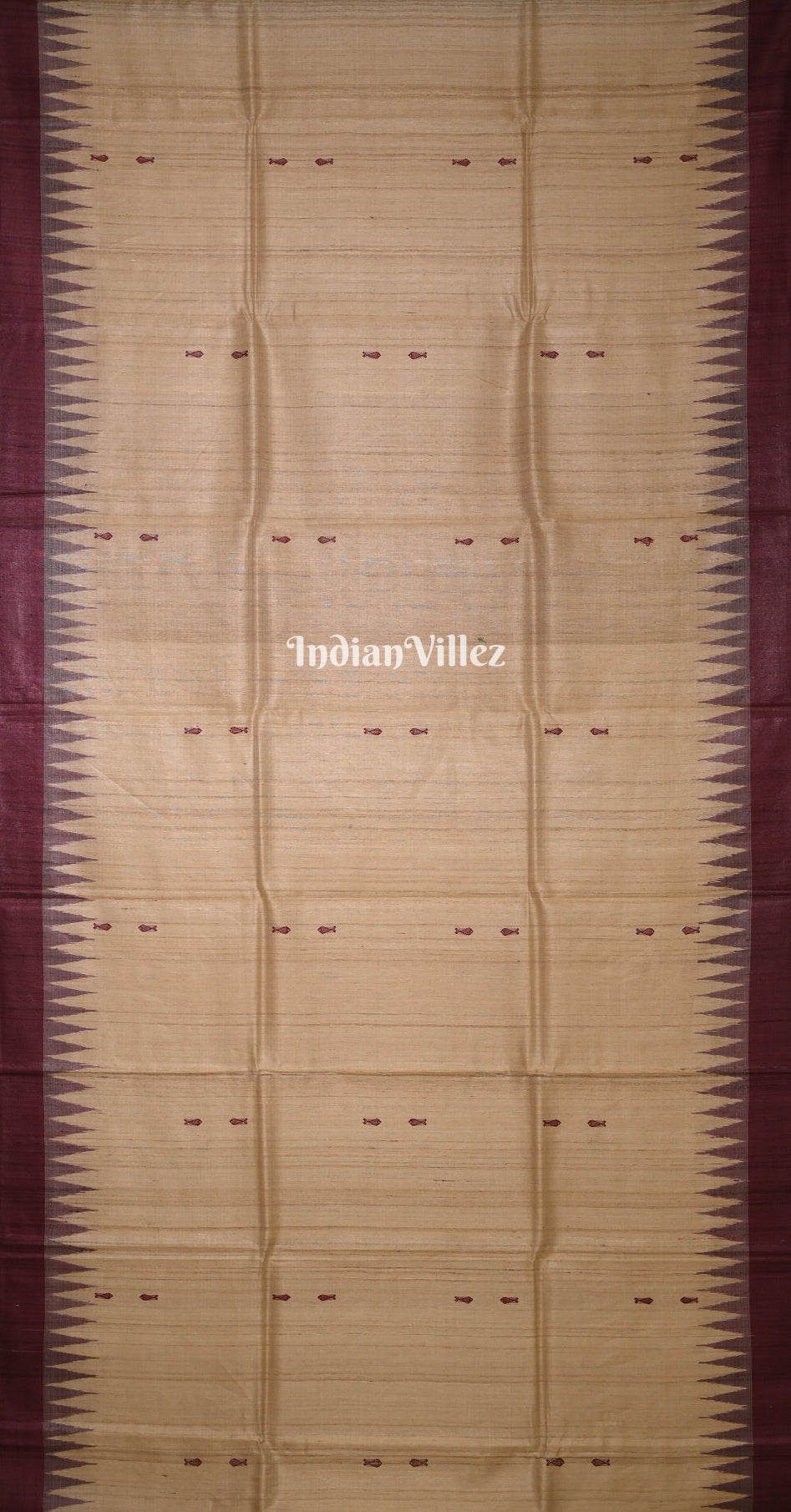 Beige Coffee Fish Motif Fine Gopalpur  Double Pallu Tussar Silk Saree