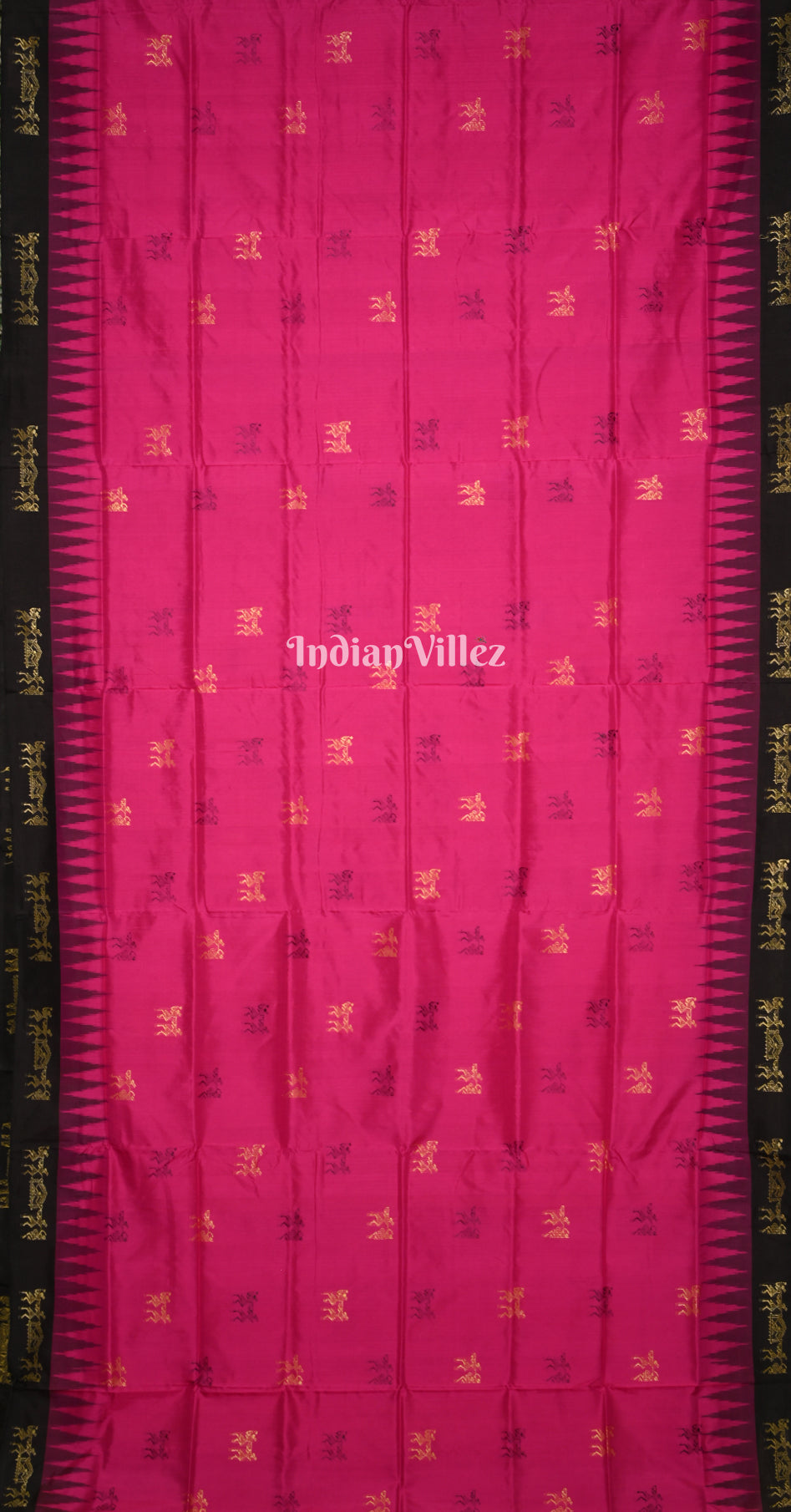 Rani Pink Black Tribal Doli Sawari Bomkai Silk Saree