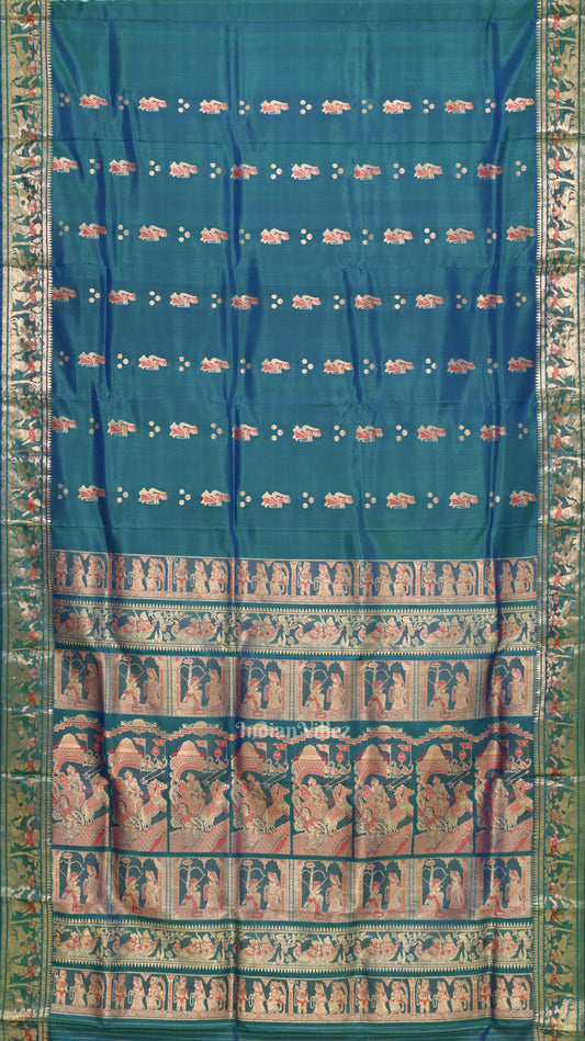 Peacock Blue Handwoven Baluchari Silk Saree 