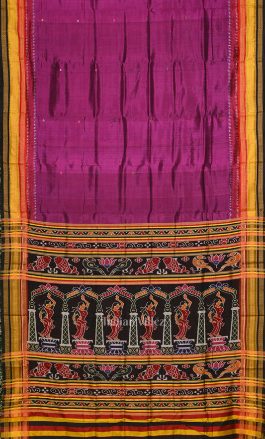 Magenta Pink Kathiphera Khandua Silk Saree with Odissi Dancer Pallu 
