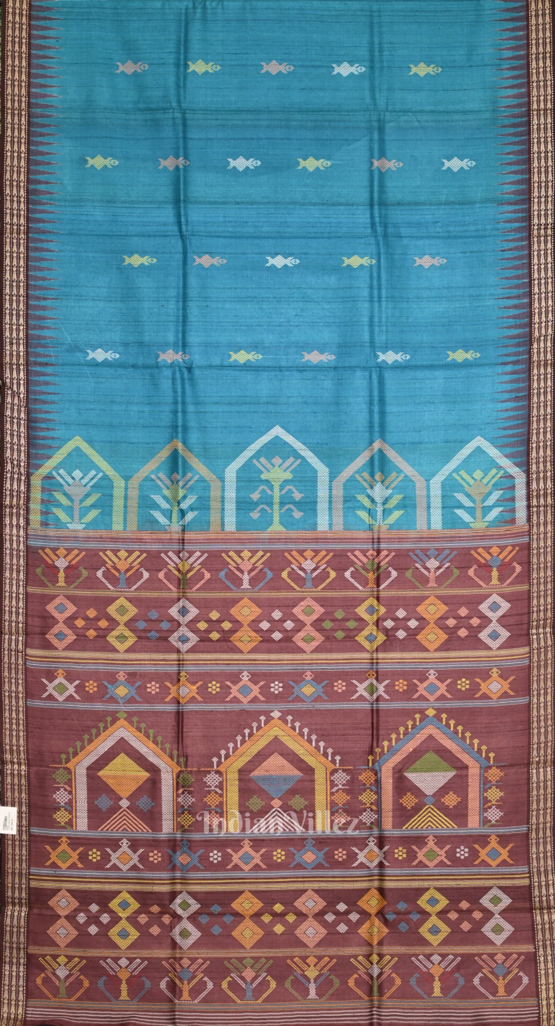 Blue Tussar Silk Saree with Coffee Dolabedi Anchal 