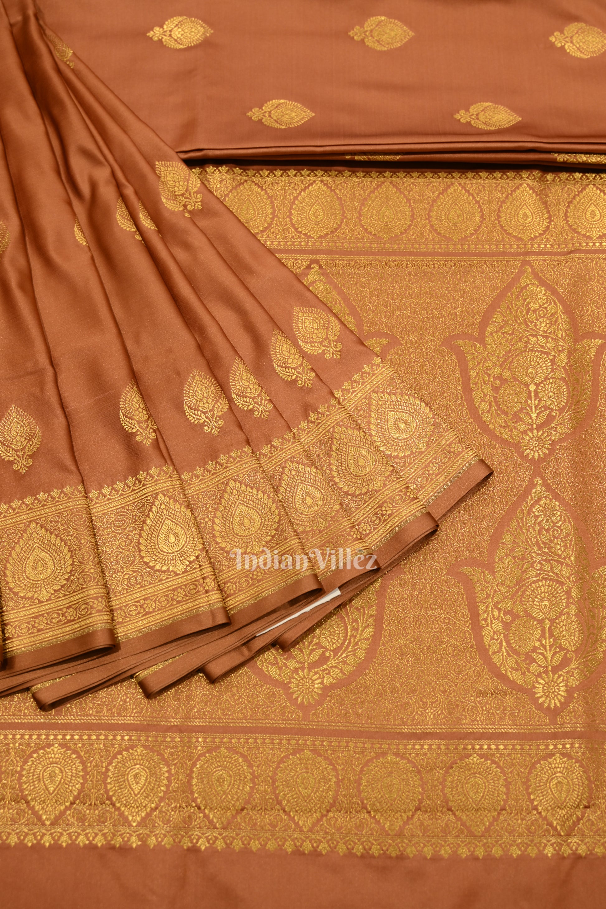Copper Gold Soft Pure Mashru Satin Silk Banarasi Saree 