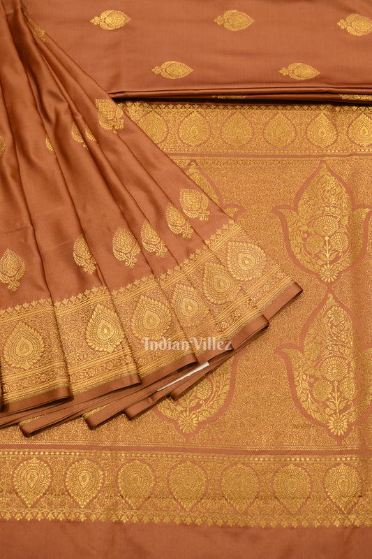 Copper Gold Soft Pure Mashru Satin Silk Banarasi Saree 
