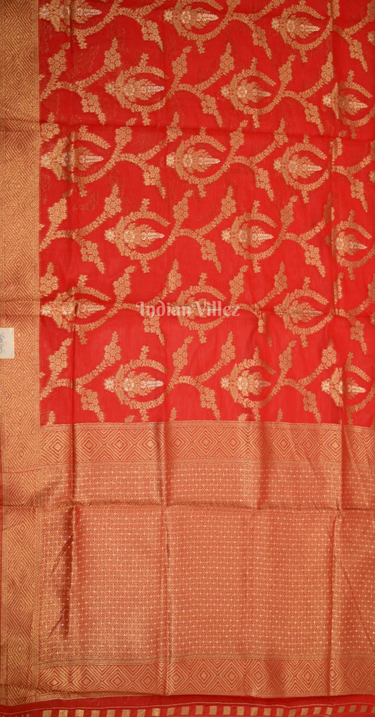 Red Dual Tone Weaving Organza Saree With Blouse Piece