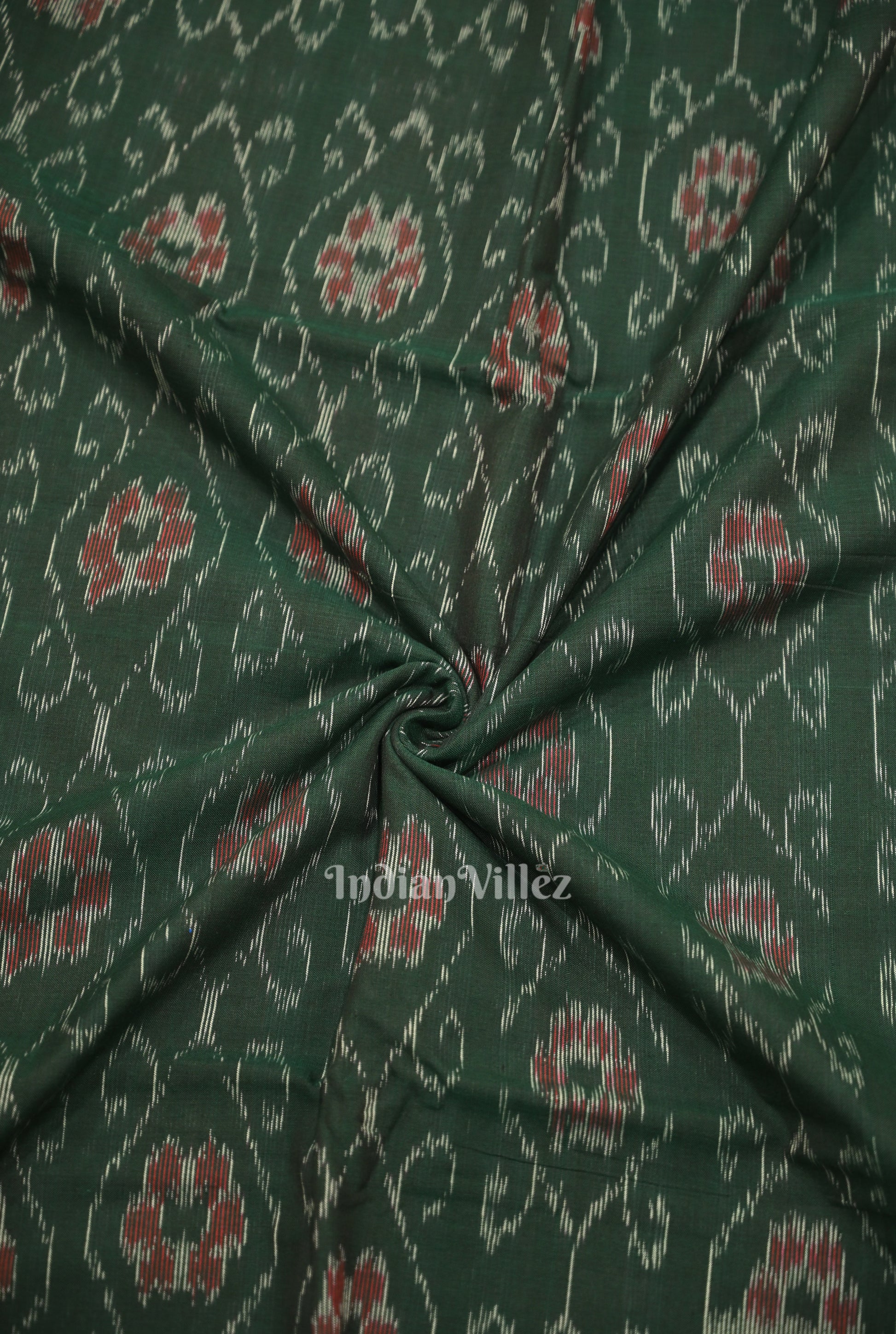 Green Floral Theme Sambalpuri Ikat Cotton Fabric