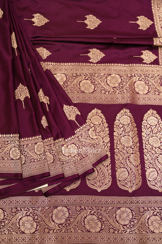 Exclusive Purple Soft Pure Mashru Satin Silk Banarasi Saree 