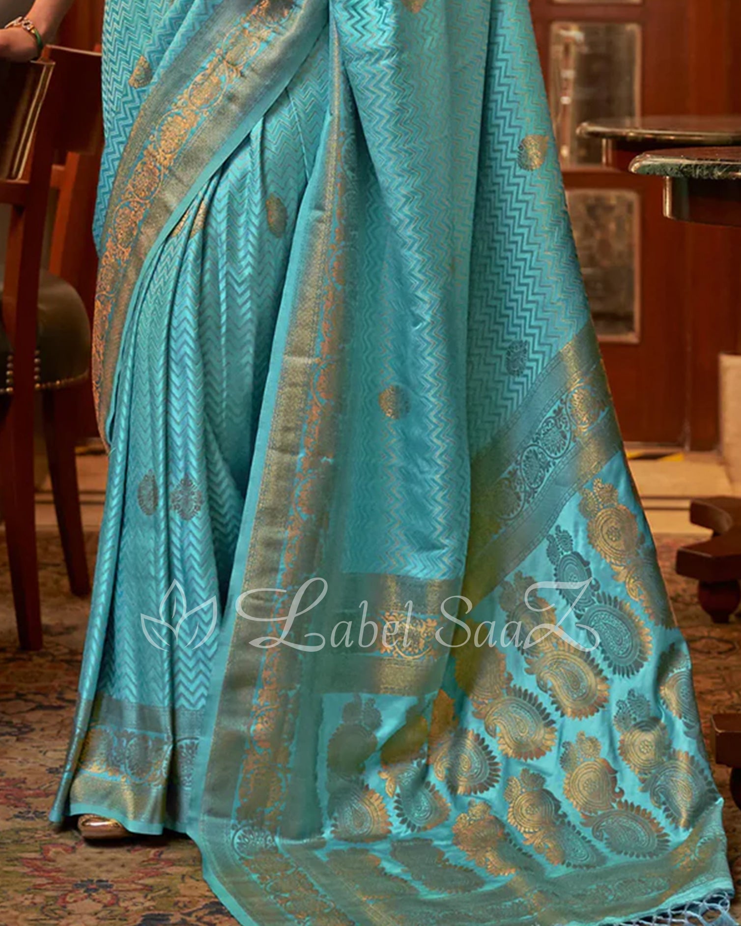 Sky Blue Pure Satin Kanjivaram Silk Saree with Brocade Work