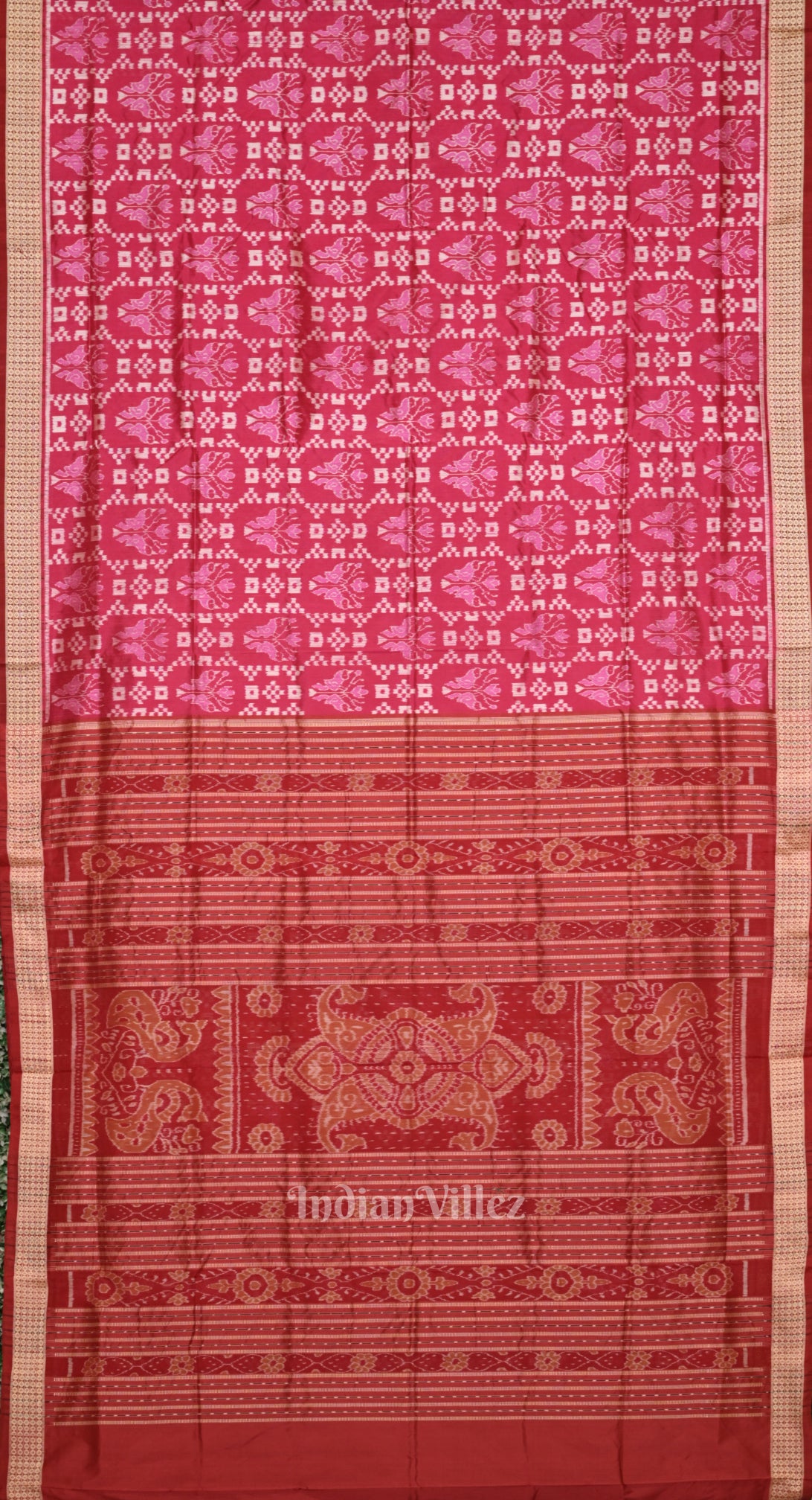 Pink Red Tribal Theme Odisha Ikat Sambalpuri Silk Saree 