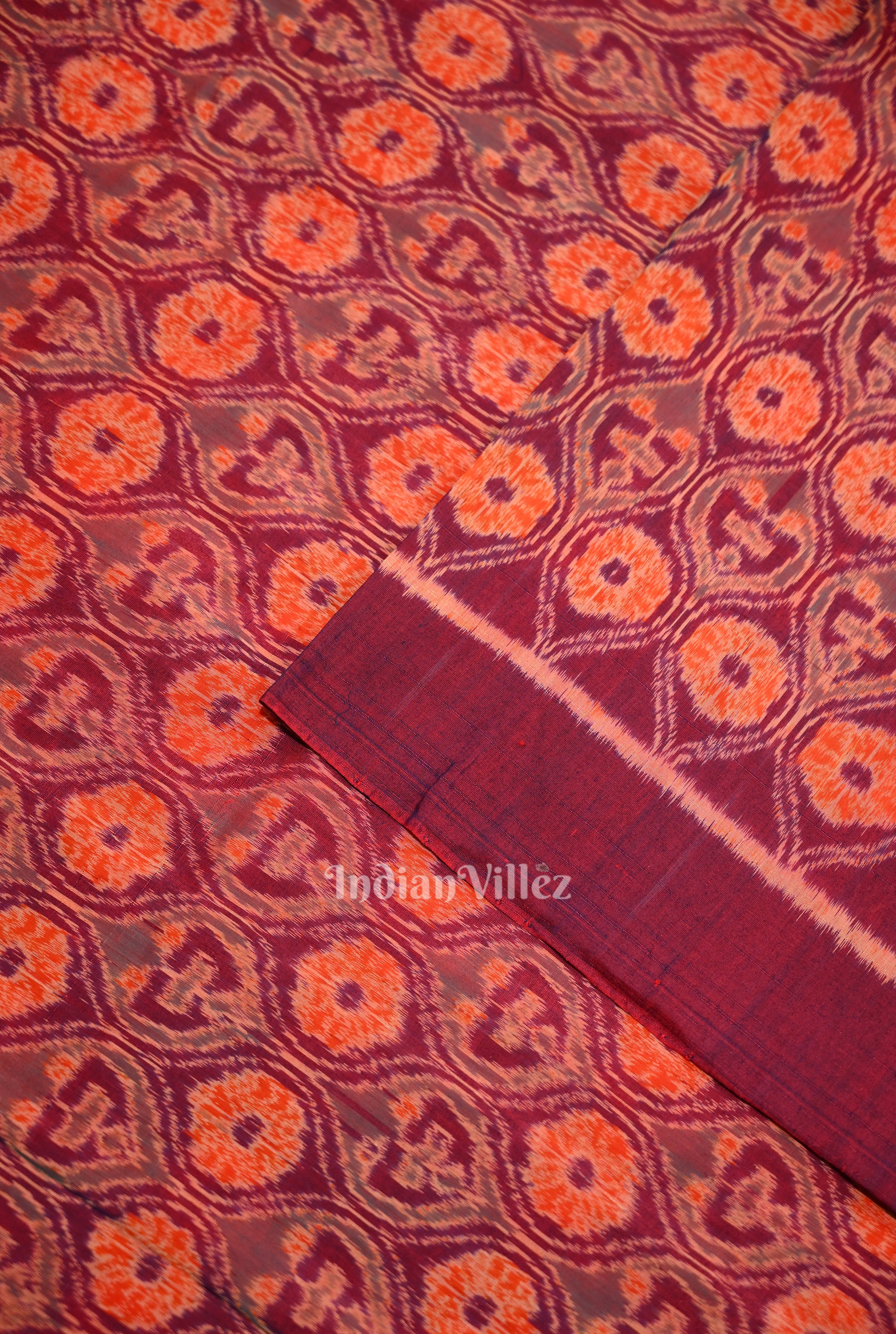 Maroon Dual Tone Sambalpuri Ikat Cotton Fabric 