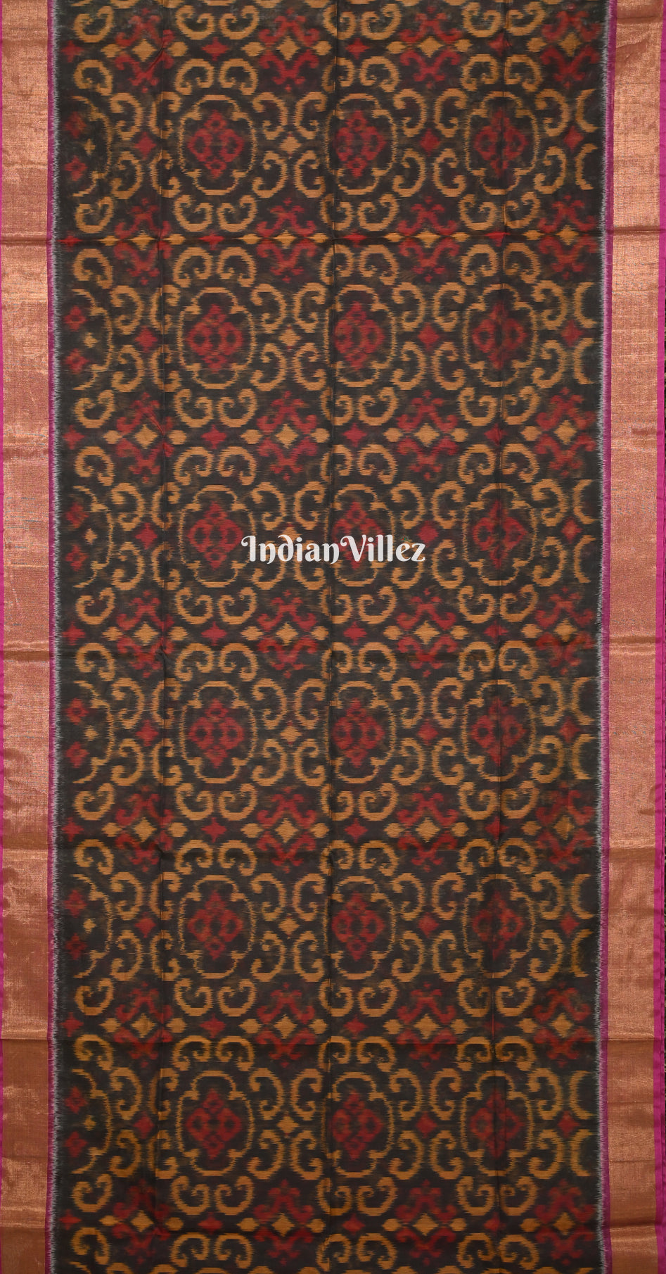 Black Magenta Pink Pochampally Ikat (Sico) Saree