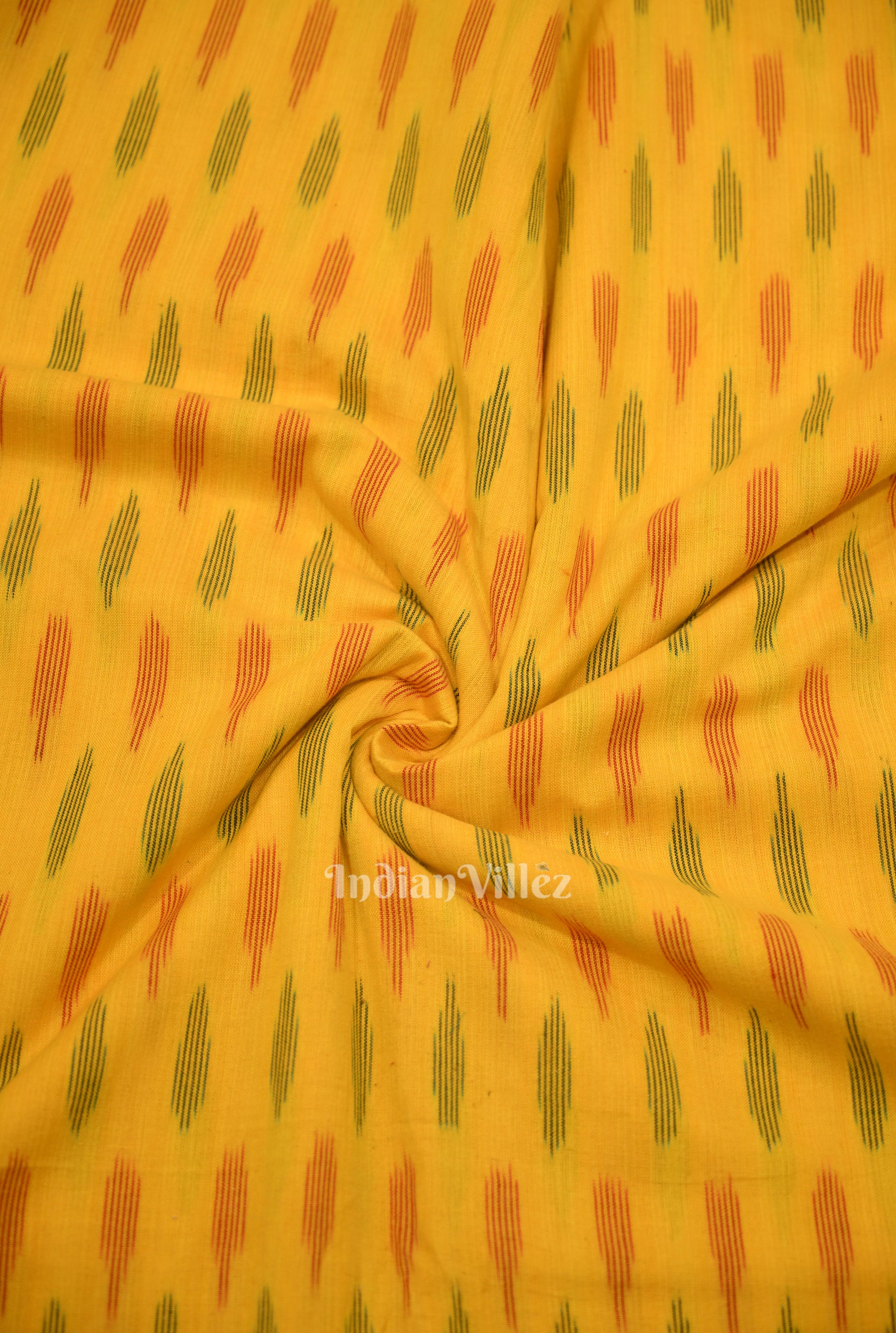 Deep Yellow Pochampally Ikat Cotton Fabric