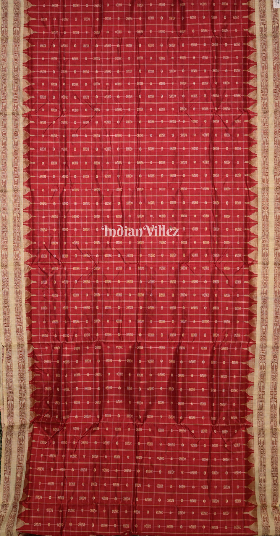 Maroon Beige Hazarbuti Odisha Ikat Tussar Silk Saree