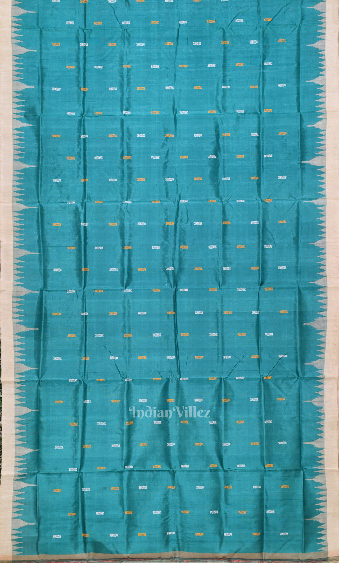 Teal Blue Sambalpuri Phoda Kumbha Tussar Silk Saree with Sarabandha Anchal 
