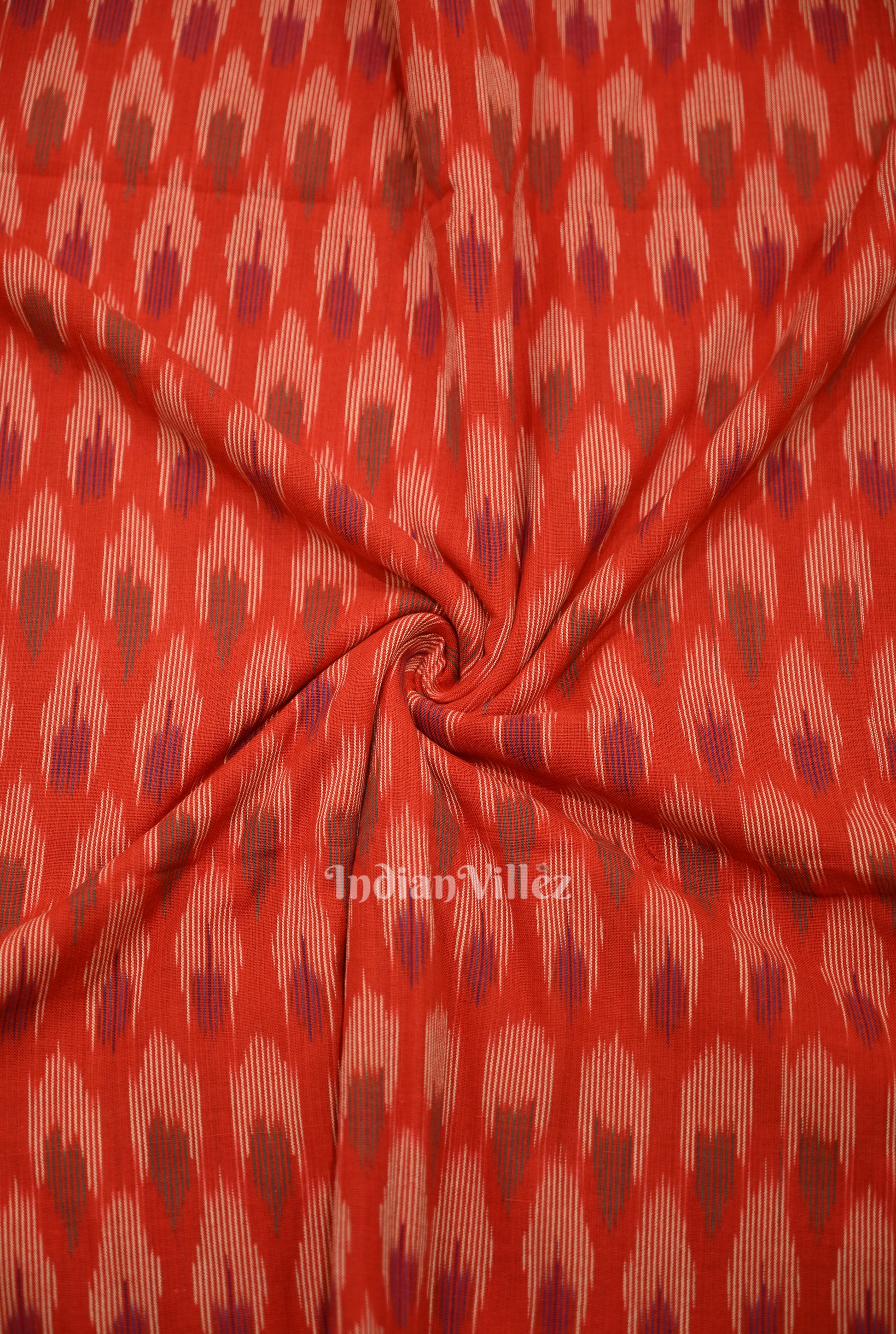 Red Pochampally Ikat Cotton Fabric 