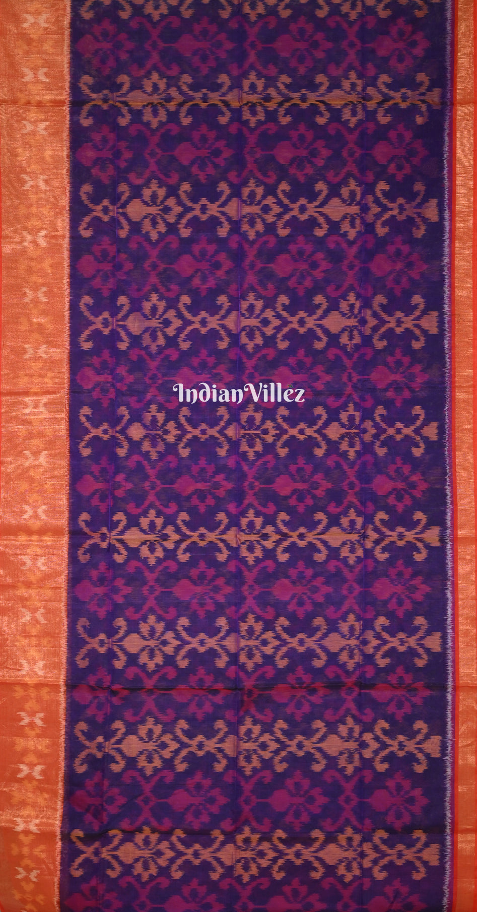 Royal Blue Red Pochampally Ikat Silk Cotton (Sico) Saree