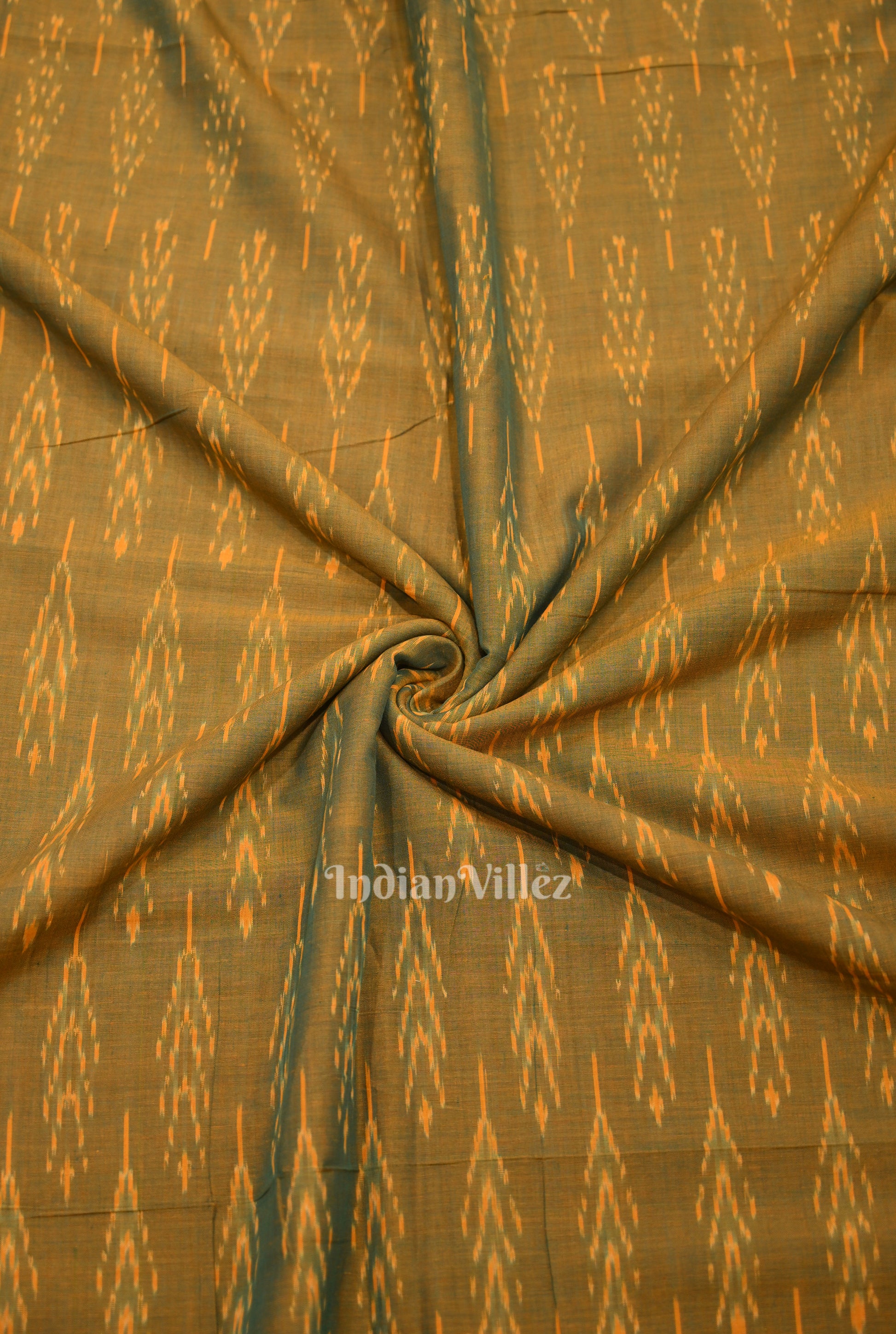 Green Dual Tone Pochampally Ikat Cotton Fabric