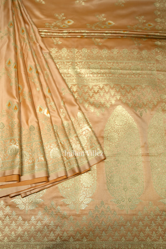 Beige Soft Pure Mashru Satin Silk Banarasi Saree 