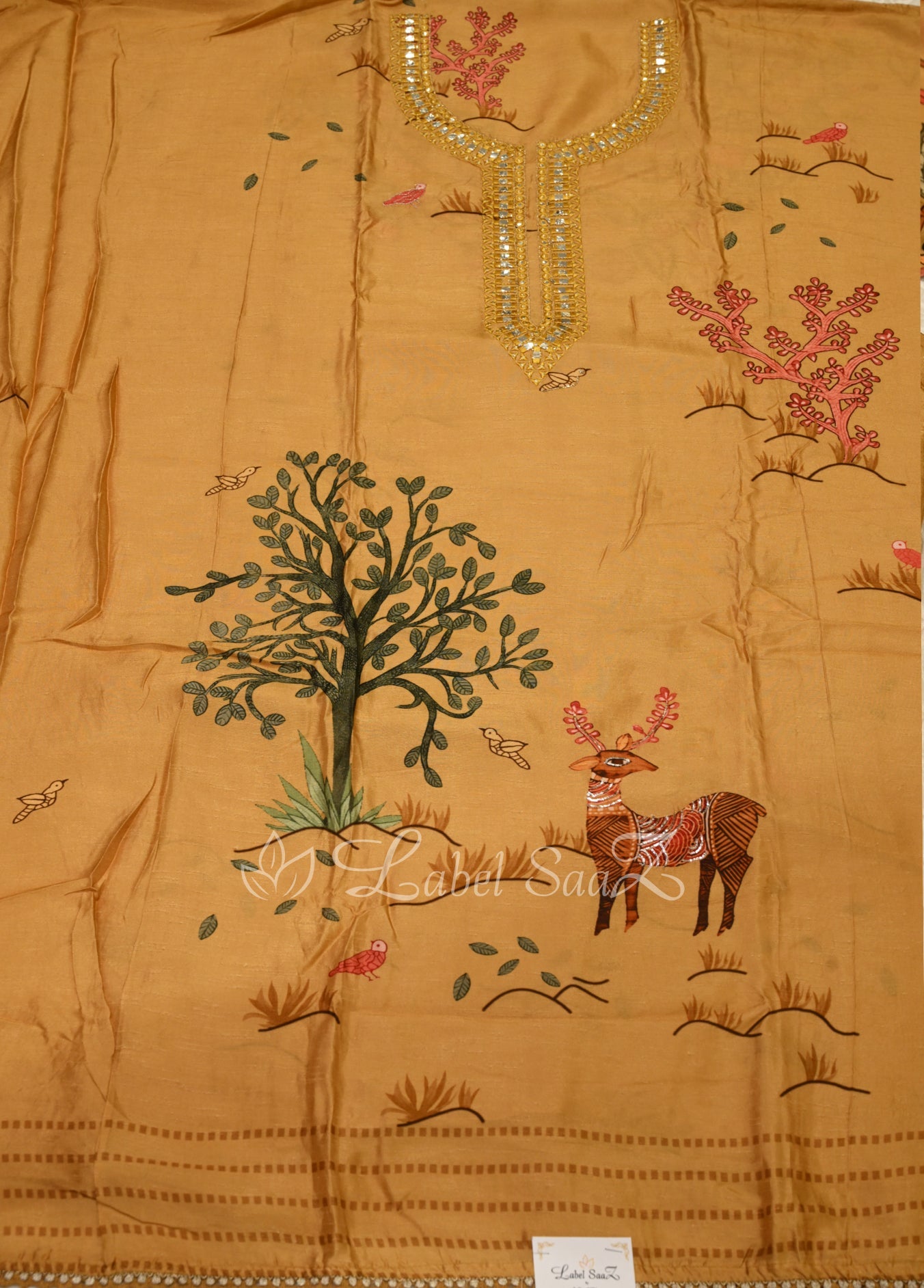 Mustard Yellow Floral Design Unstitched Salwar Suit 